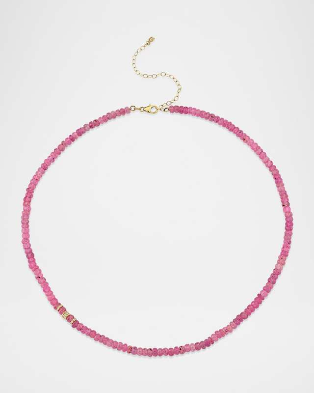 Faceted Pink Sapphire Bead and Diamond Rondelle Necklace